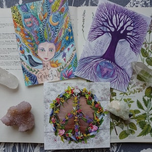 Tarjeta de árbol de la vida, tarjeta de arte de gratitud, tarjeta de signo de paz, signo de paz, estar agradecido, arte de gratitud, tarjeta de arte de árbol, tarjeta de árbol, paquete de tarjetas, árbol
