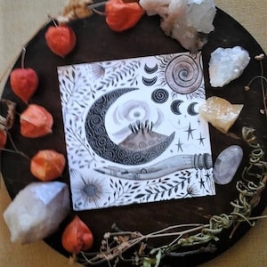 Stone circle art card, moon art card, moon card, standing stones art card, pagan card, pagan art, moon greeting card, witchy cards, moon,