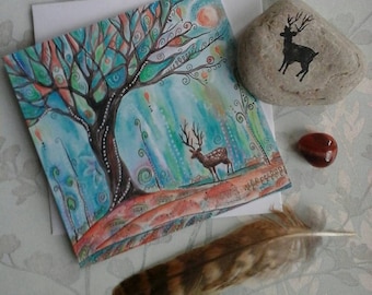Deer greeting card, stag greeting card, woodland card, nature gift card, deer gift card, animal greeting card, deer art, stag, deer gift,