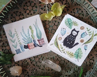 Black cat card, black cat art, cat cards, black cats, cat gift, cat lover gift, cat greeting cards