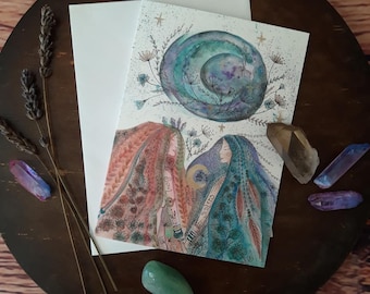Soul sister card, soul sister, pagan card, card for friend, moon art card, soul sister, sister, spiritual card, pagan gift, free spirit