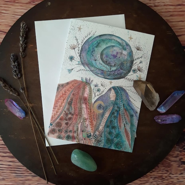 Soul sister card, soul sister, pagan card, card for friend, moon art card, soul sister, sister, spiritual card, pagan gift, free spirit