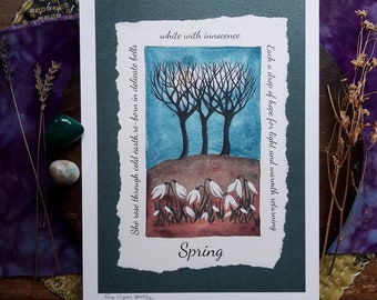 spring art print, spring wall art, tree wall art, tree art, snowdrop art, spring, nature wall art, nature art, spring wording, spring poem,