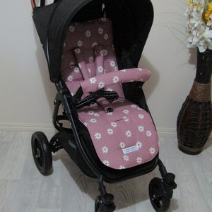 Pram liner set,universal-Large wild daisy,dusty pink-Funky babyz,Australian made