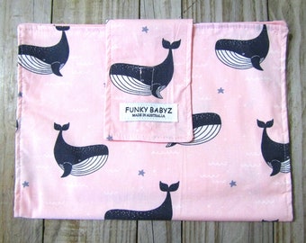 Nappy wallet,clutch-Whales,pink-Funky babyz,Australian made**SALE**