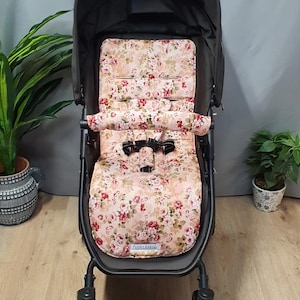Pram/stroller seat liner-Pretty roses,beige-Australian made