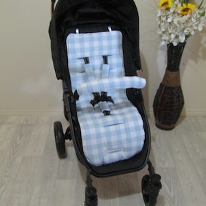 Pram/stroller seat liner-Pastel gingham,blue-Australian made