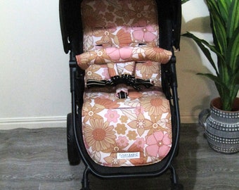 Pram liner set,universal-Retro pastel blooms-Funky babyz,Australian made