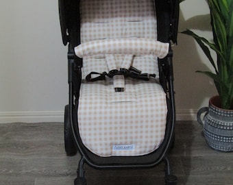 Pram liner set,universal-Lion brown gingham-Funky babyz,Australian made