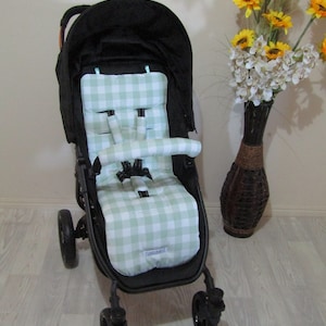 Pram/stroller seat liner-Pastel gingham,green-Australian made