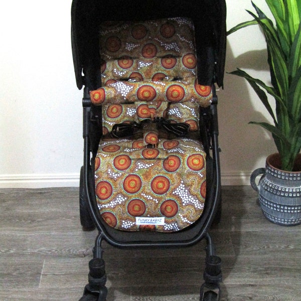 Pram liner set,universal-Indigenous bush onion dreaming-Funky babyz,Australian made