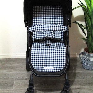 Pram/stroller seat liner-Navy blue gingham,small squares-Australian made