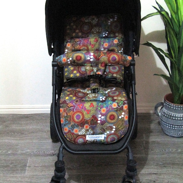 Pram liner set,universal-Indigenous Bugerigar dreaming-Funky babyz,Australian made