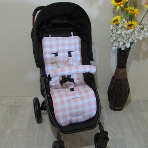 Pram/stroller seat liner-Pastel gingham,pink-Australian made