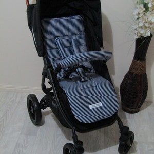 Pram/stroller seat liner-Navy blue,white stripes-Australian made.