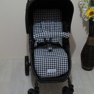 Pram/stroller seat liner-Black gingham,small squares -Australian made