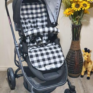 Pram/stroller seat liner-Black gingham large squares-Australian made