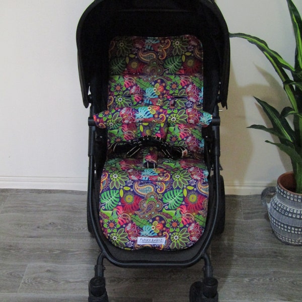 Pram liner set,universal-Tropical floral,purple-Funky babyz,Australian made