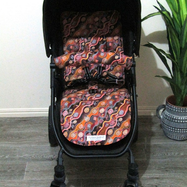 Pram liner set,universal-Indigenous desert tracks-Funky babyz,Australian made