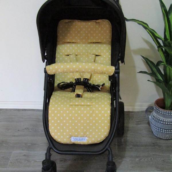 Pram liner set,universal-Organic spot,yellow-Funky babyz,Australian made