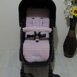 Pram liner set,universal-Dusty rose gingham -Funky babyz,Australian made