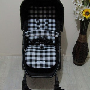 Pram liner set,universal-Black gingham large squares-Funky babyz,Australian made