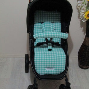 Pram liner set,universal-Aqua gingham -Funky babyz,Australian made**SALE**