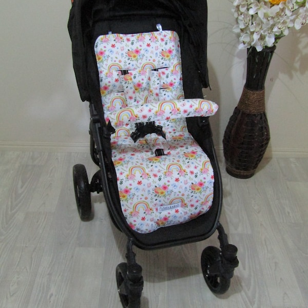 Pram liner set,universal-Floral rainbows-Funky babyz,Australian made