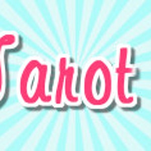 May include: A graphic banner featuring the text Learn Tarot EASY in a bold, pink, cursive font with a white outline. The background consists of a light blue and white sunburst pattern radiating from the center, with small text in the bottom right.