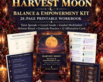 Harvest Moon Balance & Empowerment Kit, Printable Tarot Spreads, Full Moon Ritual Workbook, Affirmation Cards, Spiritual Journal PDF