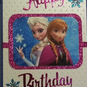Tarjeta de cumpleaños hecha a mano de Elsa y Anna