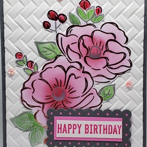 Carte d'anniversaire rose faite main