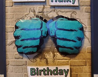Carte d’anniversaire Hulk-hands faite à la main