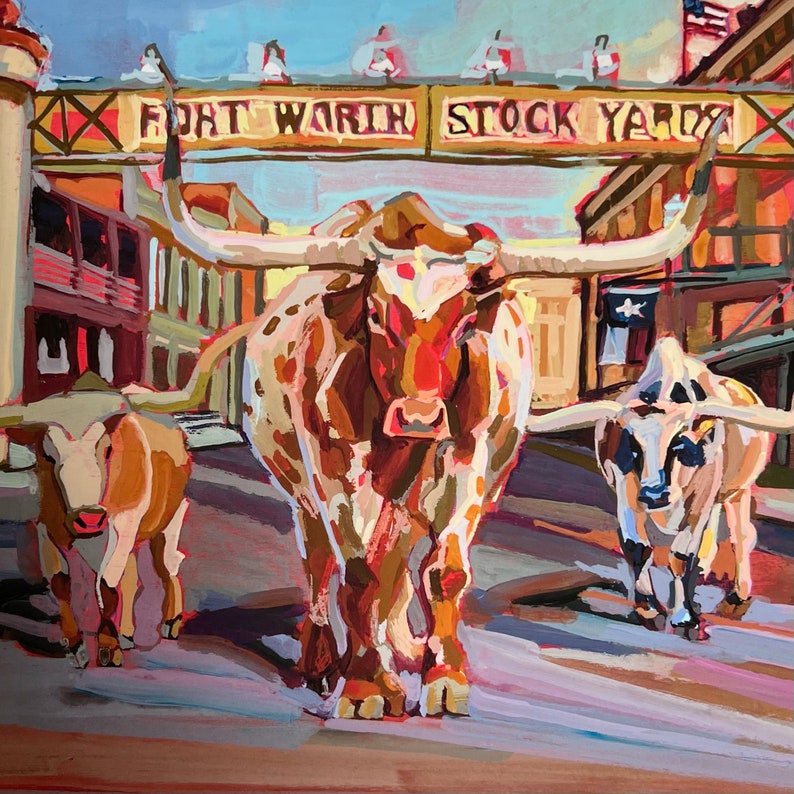 Fort Worth Art Print Fort Worth Stockyard Cowboy Art Print Etsy