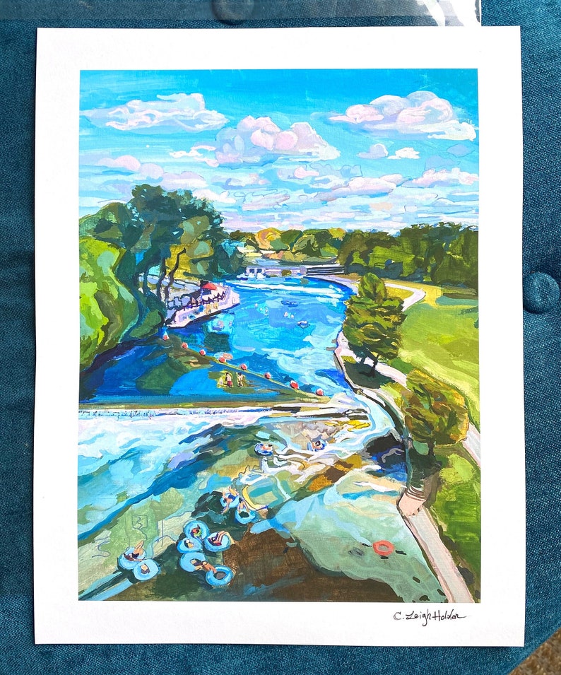 Texas River Art Print Comal River Tubing New Braunfels Print Austin Art Gift River Vacation Print Signed Art Texas Hill Country image 1