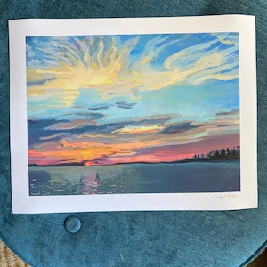 Sunset Lake Art Print, Archival Print of Original Sunset Painting of ...