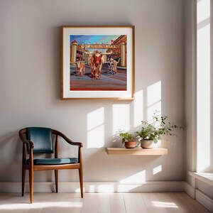 Texas Longhorns Fort Worth Stockyard Art Print, Western Artwork image 4