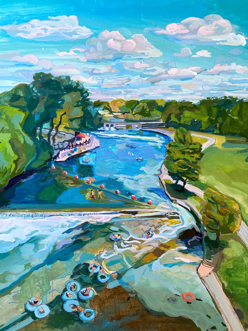 Texas River Art Print | Comal River Tubing | New Braunfels Print | Austin Art Gift | River Vacation Print | Signed Art | Texas Hill Country