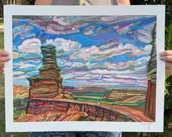 Palo Duro Canyon Lighthouse Print, Texas State Park Oil Painting, Vintage Southwestern Decor