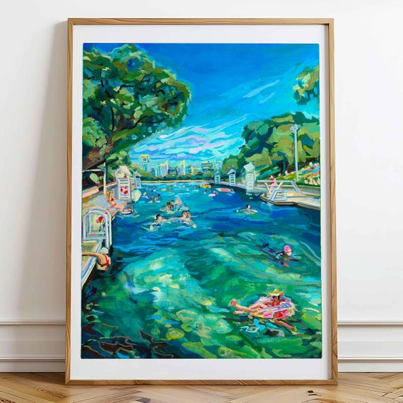 Barton Springs Pool Art Print, Austin Texas, Hand-Signed