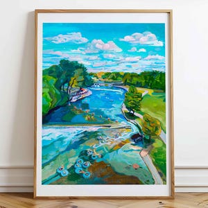 Comal River Landscape Painting of Tube Chute, Hand Signed Art Print of Original Painting of Texas River in New Braunfels Texas