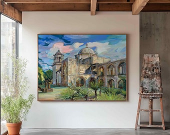 San Antonio Mission Art Print: Texas Oil Painting, Hand-Signed Giclee