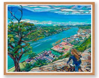 Mount Bonnell Art Print: Austin Texas Travel Poster, Signed Giclee of Original Painting