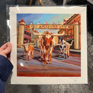 Texas Longhorns Fort Worth Stockyard Art Print, Western Artwork image 2