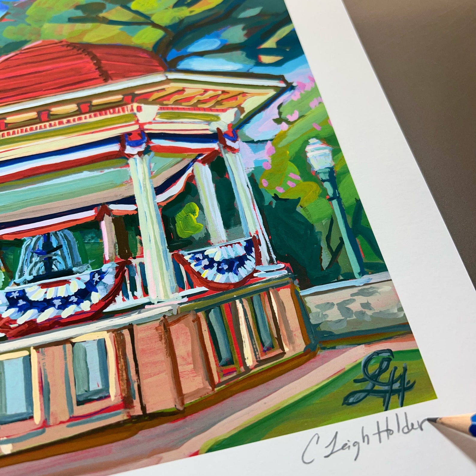 Fourth of July Art Print Patriotic Flag Bandstand Print of Etsy