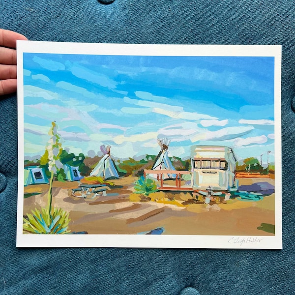 El Cosmico Marfa Texas Art | West Texas Camping Art Print | Marfa Wall Art | Art Print of Original Painting of  | Texas Decor