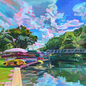Texas River Canoes Art Print of Original Canoes Painting, Comal River, New Braunfels, Texas Decor