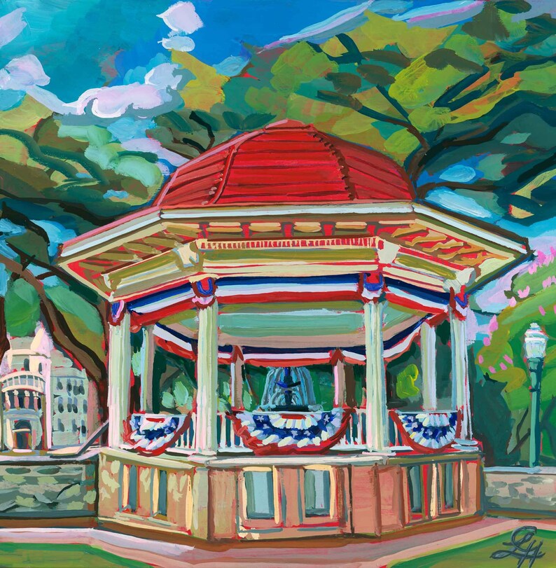 Fourth of July Art Print Patriotic Flag Bandstand Print of Etsy
