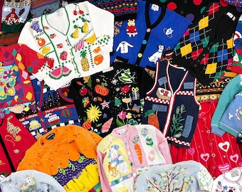 Vintage Novelty Sweaters | All Sizes | Tacky Sweaters | Holiday Sweaters | Grandma Sweaters