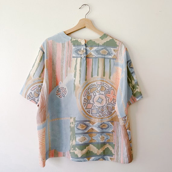 90s Vintage Pastel Abstract Blouse Top | Spring T… - image 4